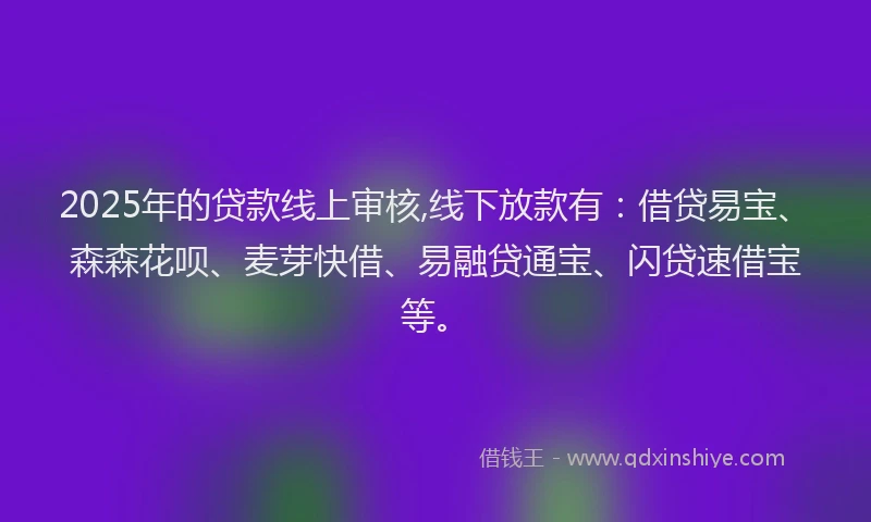 2025年的贷款线上审核,线下放款有：借贷易宝、森森花呗、麦芽快借、易融贷通宝、闪贷速借宝等。