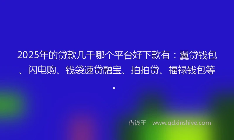 2025年的贷款几千哪个平台好下款有：翼贷钱包、闪电购、钱袋速贷融宝、拍拍贷、福禄钱包等。
