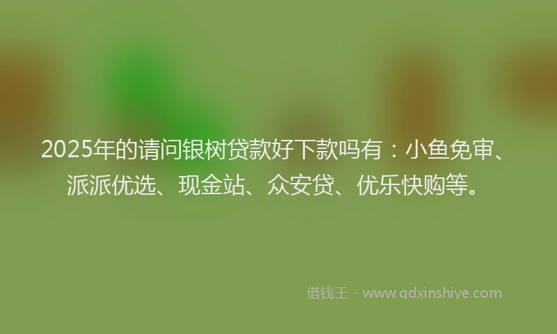 2025年的请问银树贷款好下款吗有：小鱼免审、派派优选、现金站、众安贷、优乐快购等。