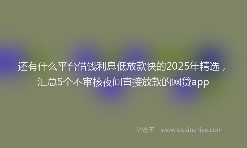 还有什么平台借钱利息低放款快的2025年精选，汇总5个不审核夜间直接放款的网贷app