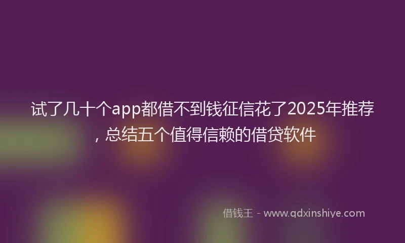 试了几十个app都借不到钱征信花了2025年推荐，总结五个值得信赖的借贷软件