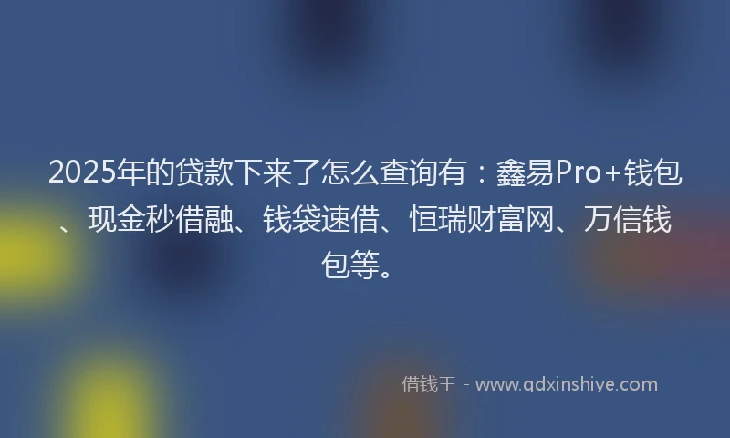 2025年的贷款下来了怎么查询有：鑫易Pro+钱包、现金秒借融、钱袋速借、恒瑞财富网、万信钱包等。
