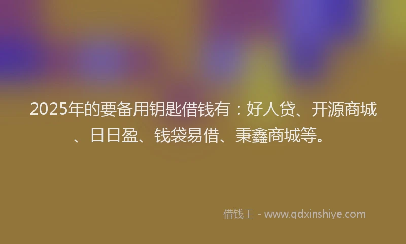 2025年的要备用钥匙借钱有：好人贷、开源商城、日日盈、钱袋易借、秉鑫商城等。
