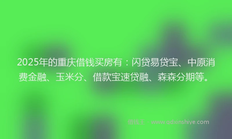 2025年的重庆借钱买房有：闪贷易贷宝、中原消费金融、玉米分、借款宝速贷融、森森分期等。