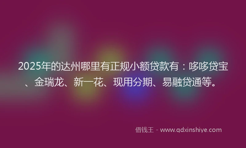2025年的达州哪里有正规小额贷款有：哆哆贷宝、金瑞龙、新一花、现用分期、易融贷通等。