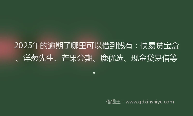 2025年的逾期了哪里可以借到钱有：快易贷宝盒、洋葱先生、芒果分期、鹿优选、现金贷易借等。