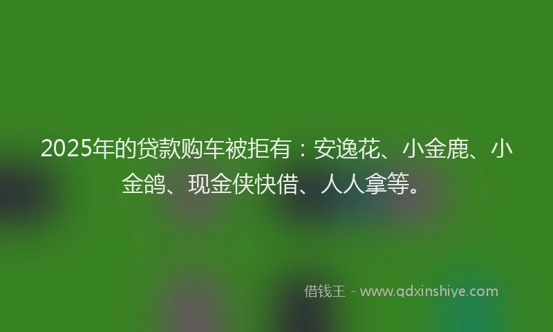 2025年的贷款购车被拒有：安逸花、小金鹿、小金鸽、现金侠快借、人人拿等。