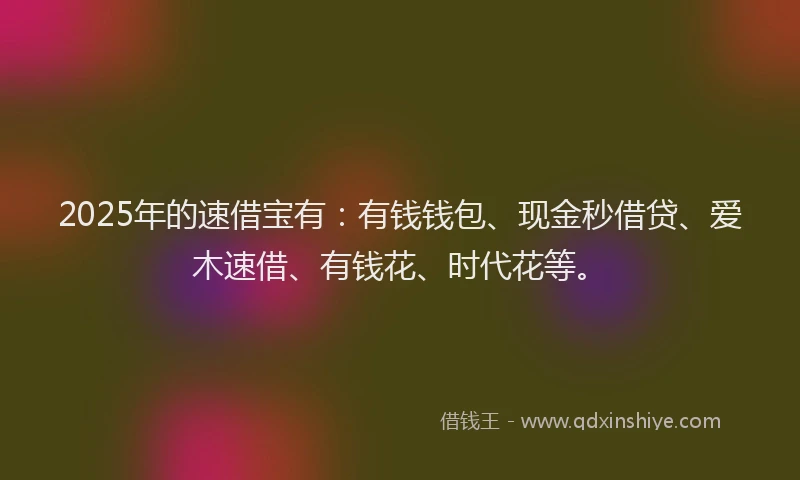 2025年的速借宝有：有钱钱包、现金秒借贷、爱木速借、有钱花、时代花等。