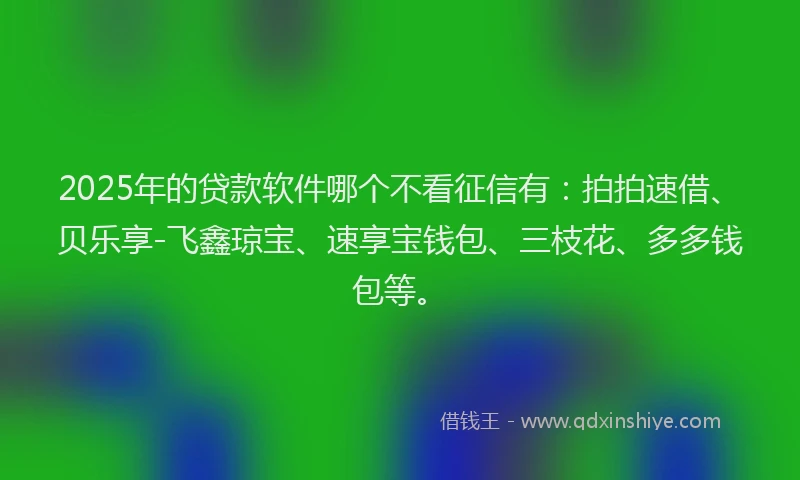 2025年的贷款软件哪个不看征信有：拍拍速借、贝乐享-飞鑫琼宝、速享宝钱包、三枝花、多多钱包等。