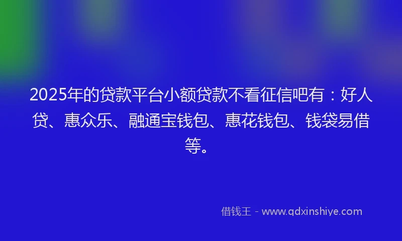 2025年的贷款平台小额贷款不看征信吧有：好人贷、惠众乐、融通宝钱包、惠花钱包、钱袋易借等。