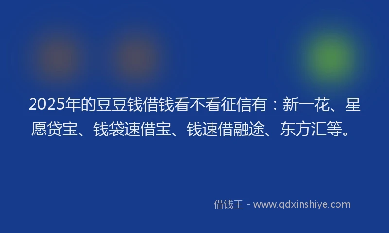 2025年的豆豆钱借钱看不看征信有：新一花、星愿贷宝、钱袋速借宝、钱速借融途、东方汇等。