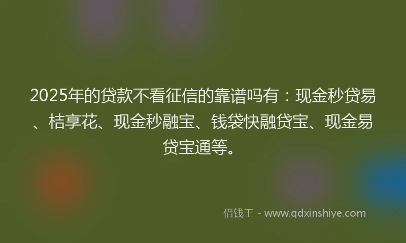 2025年的贷款不看征信的靠谱吗有：现金秒贷易、桔享花、现金秒融宝、钱袋快融贷宝、现金易贷宝通等。