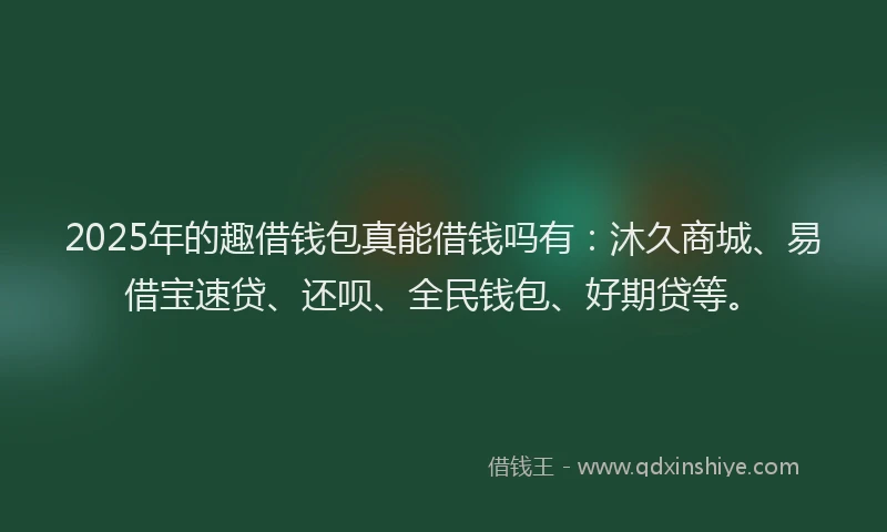 2025年的趣借钱包真能借钱吗有：沐久商城、易借宝速贷、还呗、全民钱包、好期贷等。
