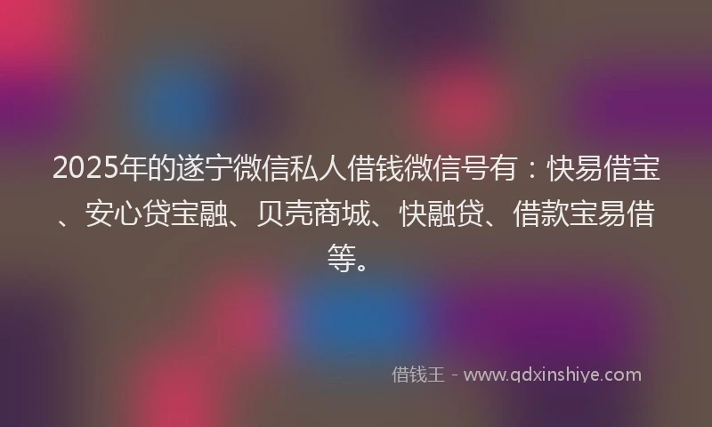 2025年的遂宁微信私人借钱微信号有：快易借宝、安心贷宝融、贝壳商城、快融贷、借款宝易借等。