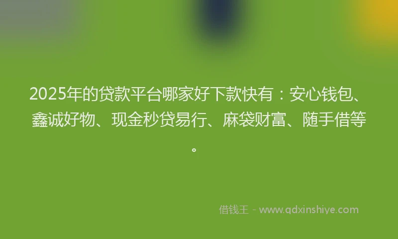 2025年的贷款平台哪家好下款快有：安心钱包、鑫诚好物、现金秒贷易行、麻袋财富、随手借等。