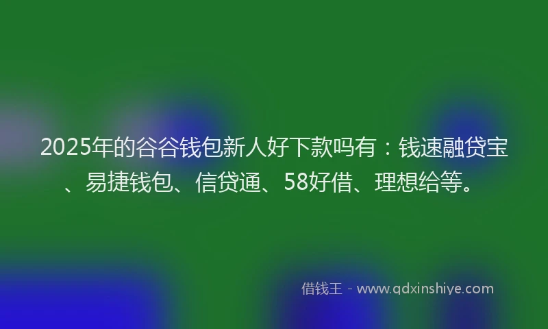 2025年的谷谷钱包新人好下款吗有：钱速融贷宝、易捷钱包、信贷通、58好借、理想给等。