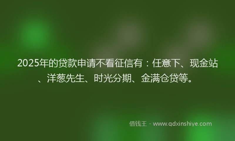 2025年的贷款申请不看征信有：任意下、现金站、洋葱先生、时光分期、金满仓贷等。