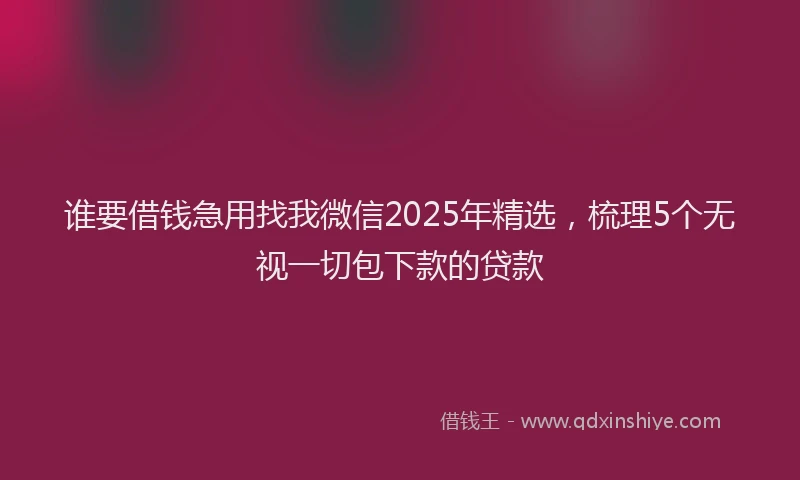 谁要借钱急用找我微信2025年精选，梳理5个无视一切包下款的贷款