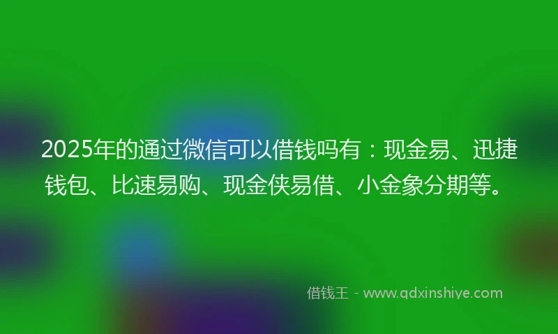 2025年的通过微信可以借钱吗有：现金易、迅捷钱包、比速易购、现金侠易借、小金象分期等。