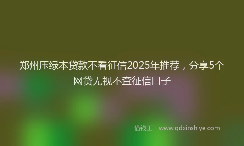 郑州压绿本贷款不看征信2025年推荐，分享5个网贷无视不查征信口子