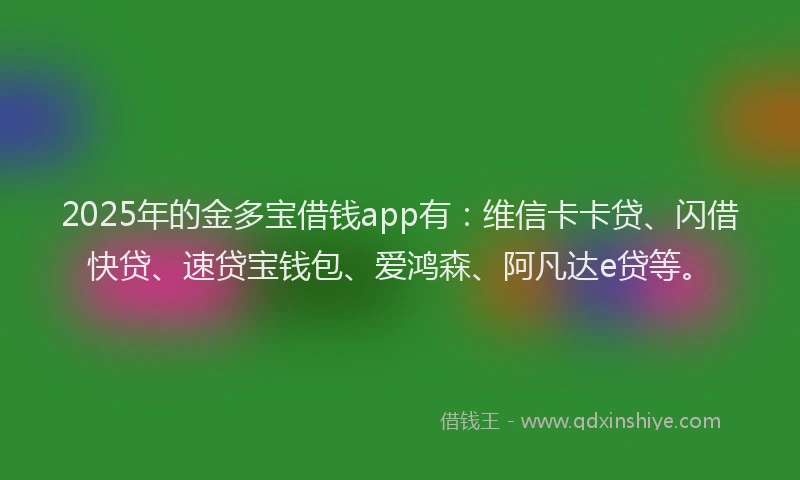 2025年的金多宝借钱app有：维信卡卡贷、闪借快贷、速贷宝钱包、爱鸿森、阿凡达e贷等。
