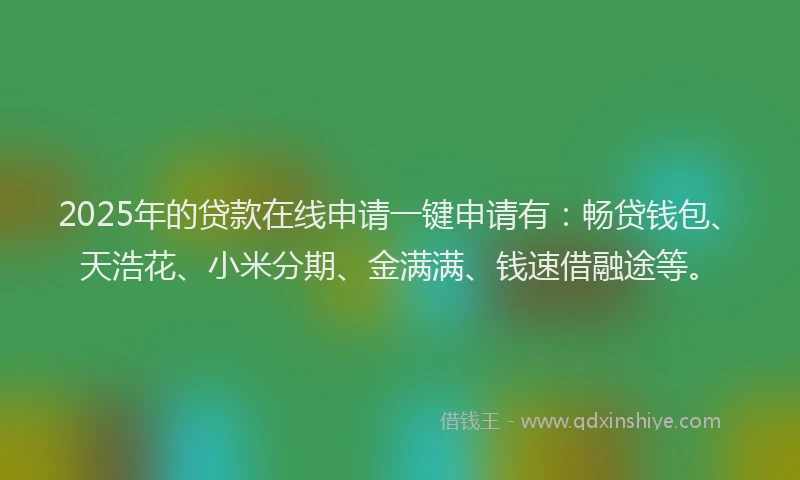 2025年的贷款在线申请一键申请有：畅贷钱包、天浩花、小米分期、金满满、钱速借融途等。