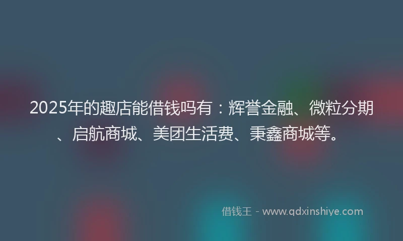 2025年的趣店能借钱吗有：辉誉金融、微粒分期、启航商城、美团生活费、秉鑫商城等。