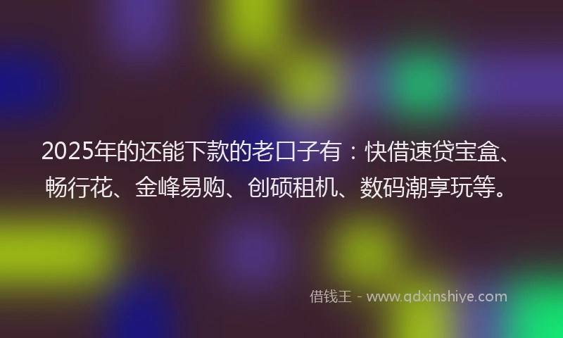 2025年的还能下款的老口子有：快借速贷宝盒、畅行花、金峰易购、创硕租机、数码潮享玩等。