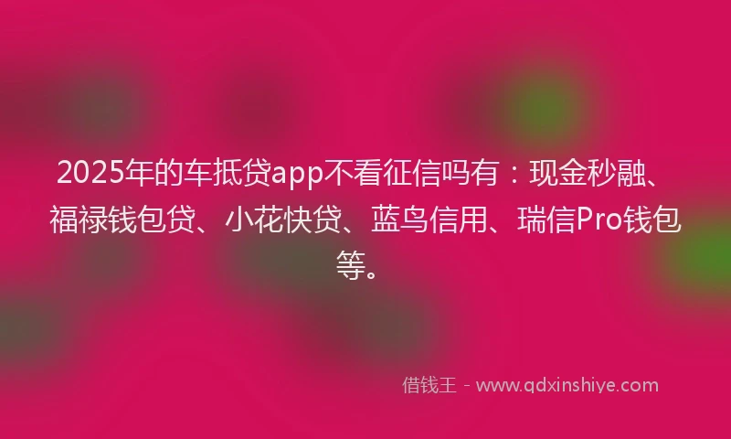 2025年的车抵贷app不看征信吗有：现金秒融、福禄钱包贷、小花快贷、蓝鸟信用、瑞信Pro钱包等。