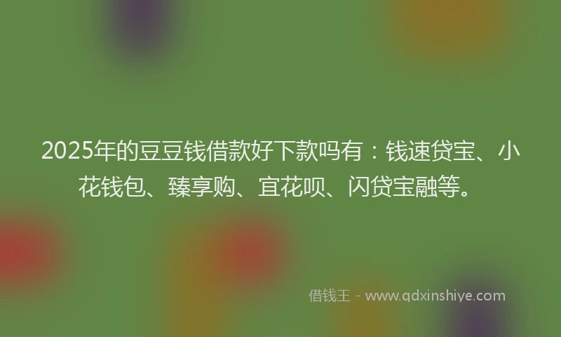 2025年的豆豆钱借款好下款吗有：钱速贷宝、小花钱包、臻享购、宜花呗、闪贷宝融等。