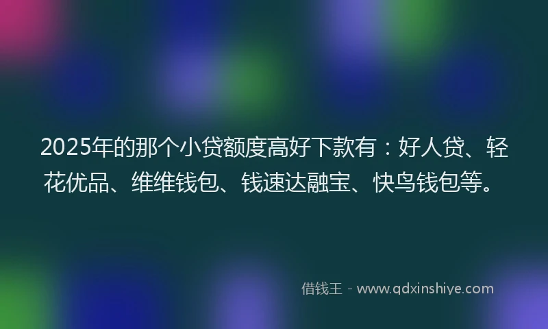 2025年的那个小贷额度高好下款有：好人贷、轻花优品、维维钱包、钱速达融宝、快鸟钱包等。