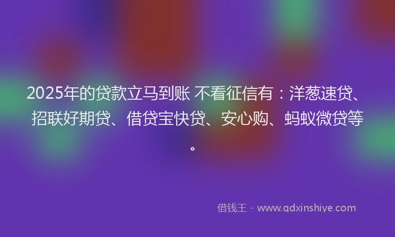 2025年的贷款立马到账 不看征信有：洋葱速贷、招联好期贷、借贷宝快贷、安心购、蚂蚁微贷等。