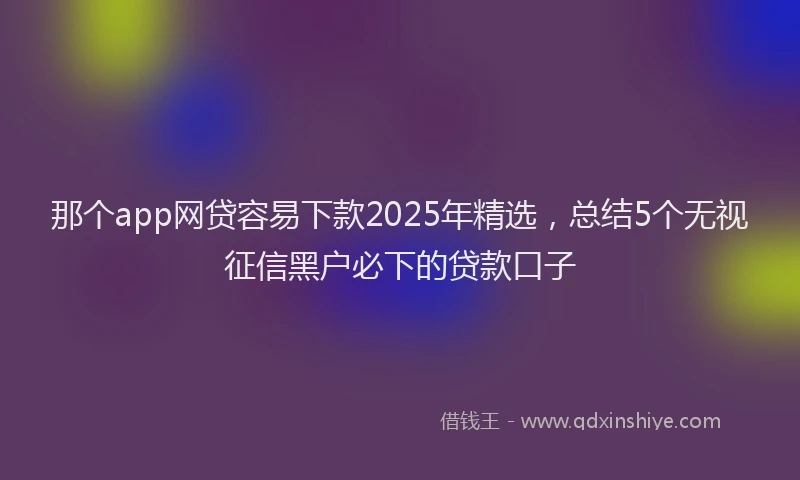 那个app网贷容易下款2025年精选，总结5个无视征信黑户必下的贷款口子