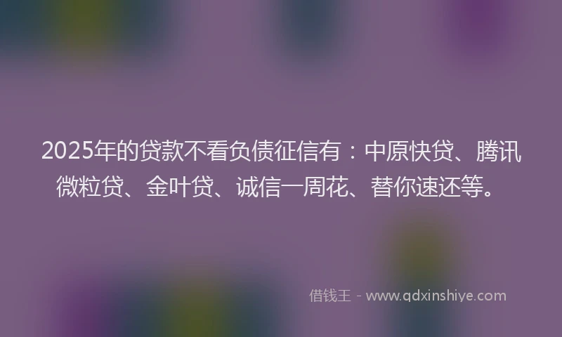 2025年的贷款不看负债征信有：中原快贷、腾讯微粒贷、金叶贷、诚信一周花、替你速还等。