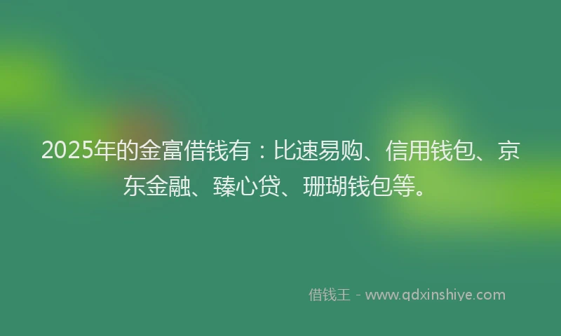 2025年的金富借钱有：比速易购、信用钱包、京东金融、臻心贷、珊瑚钱包等。