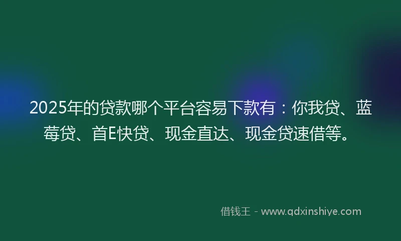 2025年的贷款哪个平台容易下款有：你我贷、蓝莓贷、首E快贷、现金直达、现金贷速借等。