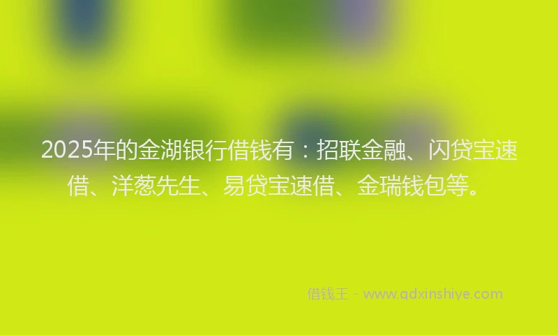 2025年的金湖银行借钱有：招联金融、闪贷宝速借、洋葱先生、易贷宝速借、金瑞钱包等。