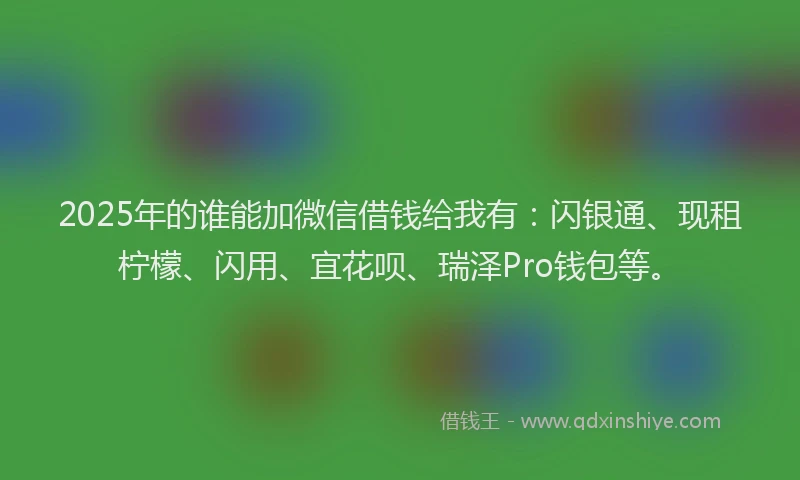 2025年的谁能加微信借钱给我有：闪银通、现租柠檬、闪用、宜花呗、瑞泽Pro钱包等。