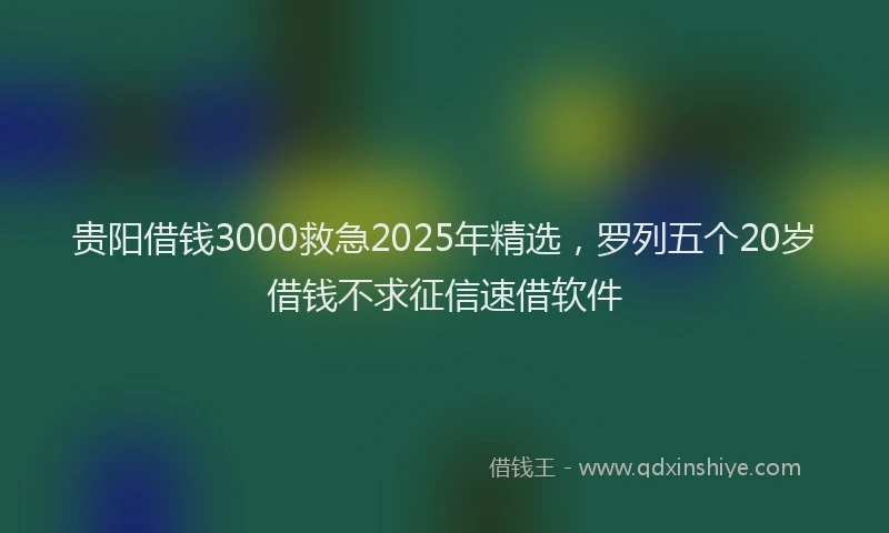 贵阳借钱3000救急2025年精选，罗列五个20岁借钱不求征信速借软件
