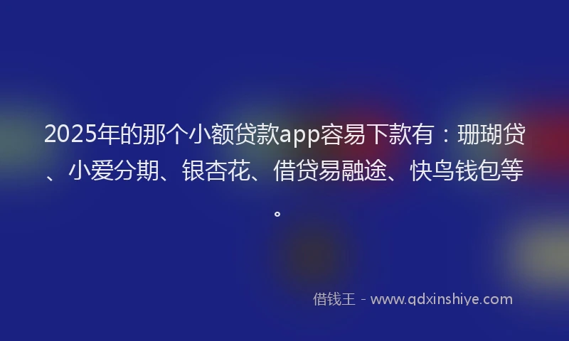 2025年的那个小额贷款app容易下款有：珊瑚贷、小爱分期、银杏花、借贷易融途、快鸟钱包等。