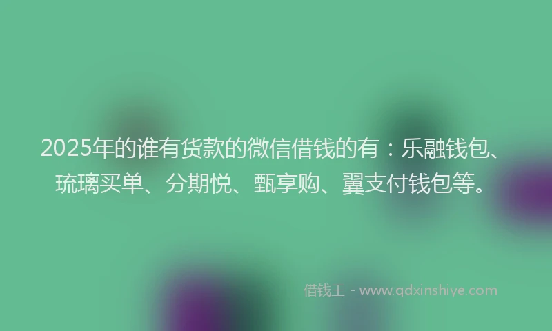 2025年的谁有货款的微信借钱的有：乐融钱包、琉璃买单、分期悦、甄享购、翼支付钱包等。