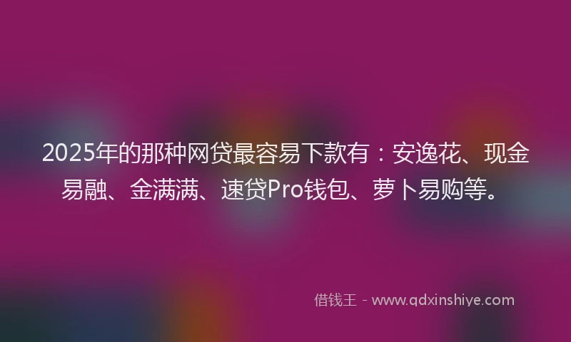 2025年的那种网贷最容易下款有：安逸花、现金易融、金满满、速贷Pro钱包、萝卜易购等。