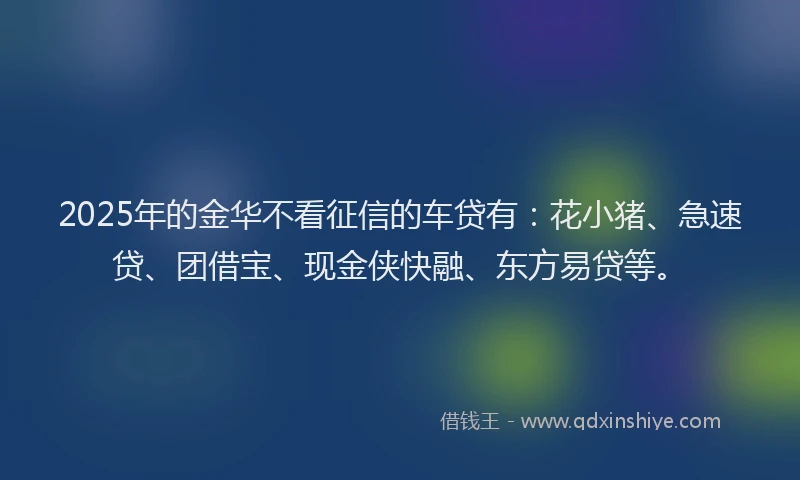 2025年的金华不看征信的车贷有：花小猪、急速贷、团借宝、现金侠快融、东方易贷等。