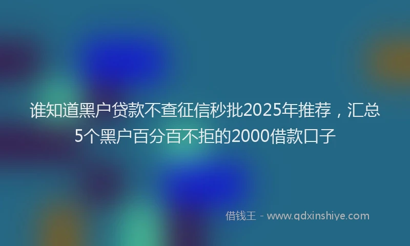 谁知道黑户贷款不查征信秒批2025年推荐，汇总5个黑户百分百不拒的2000借款口子