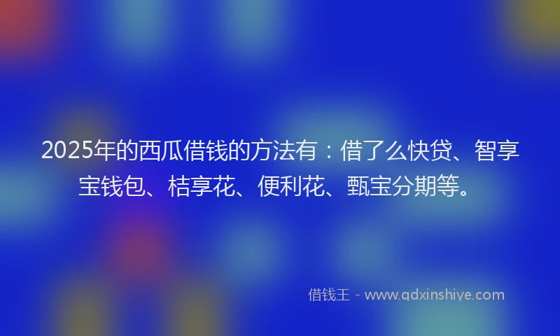2025年的西瓜借钱的方法有：借了么快贷、智享宝钱包、桔享花、便利花、甄宝分期等。