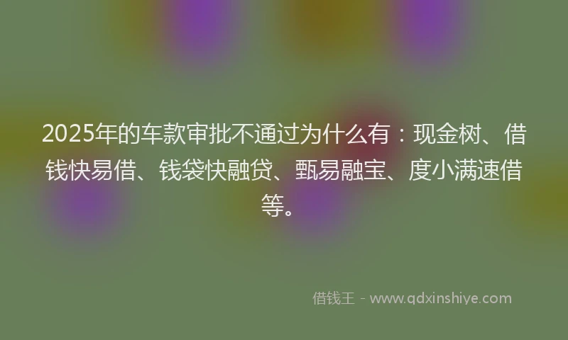 2025年的车款审批不通过为什么有：现金树、借钱快易借、钱袋快融贷、甄易融宝、度小满速借等。