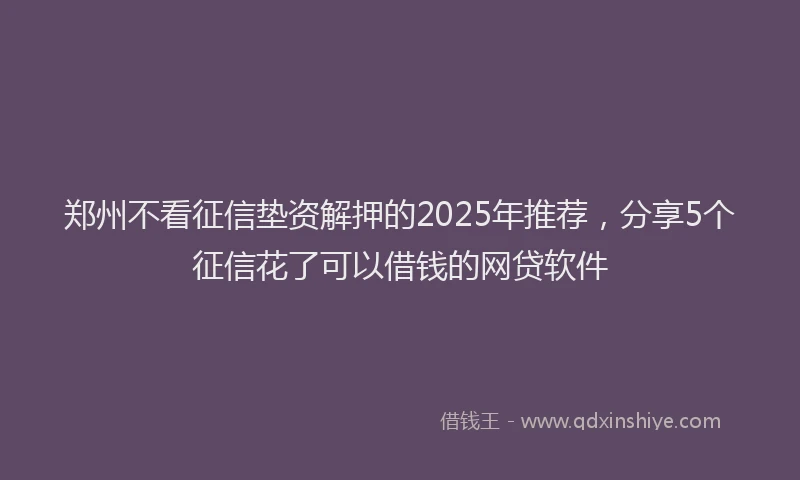 郑州不看征信垫资解押的2025年推荐，分享5个征信花了可以借钱的网贷软件