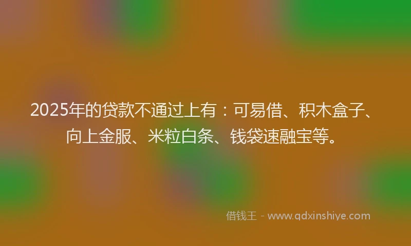 2025年的贷款不通过上有：可易借、积木盒子、向上金服、米粒白条、钱袋速融宝等。
