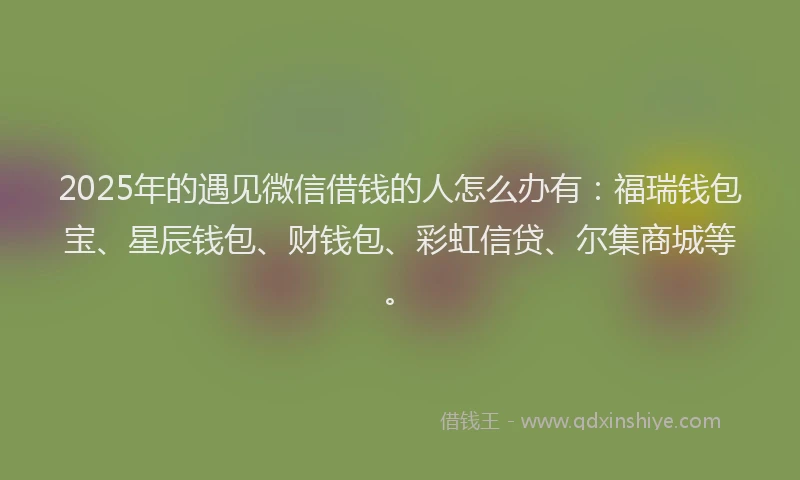 2025年的遇见微信借钱的人怎么办有：福瑞钱包宝、星辰钱包、财钱包、彩虹信贷、尔集商城等。
