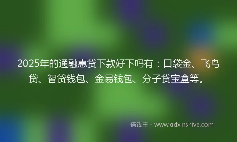 2025年的通融惠贷下款好下吗有：口袋金、飞鸟贷、智贷钱包、金易钱包、分子贷宝盒等。